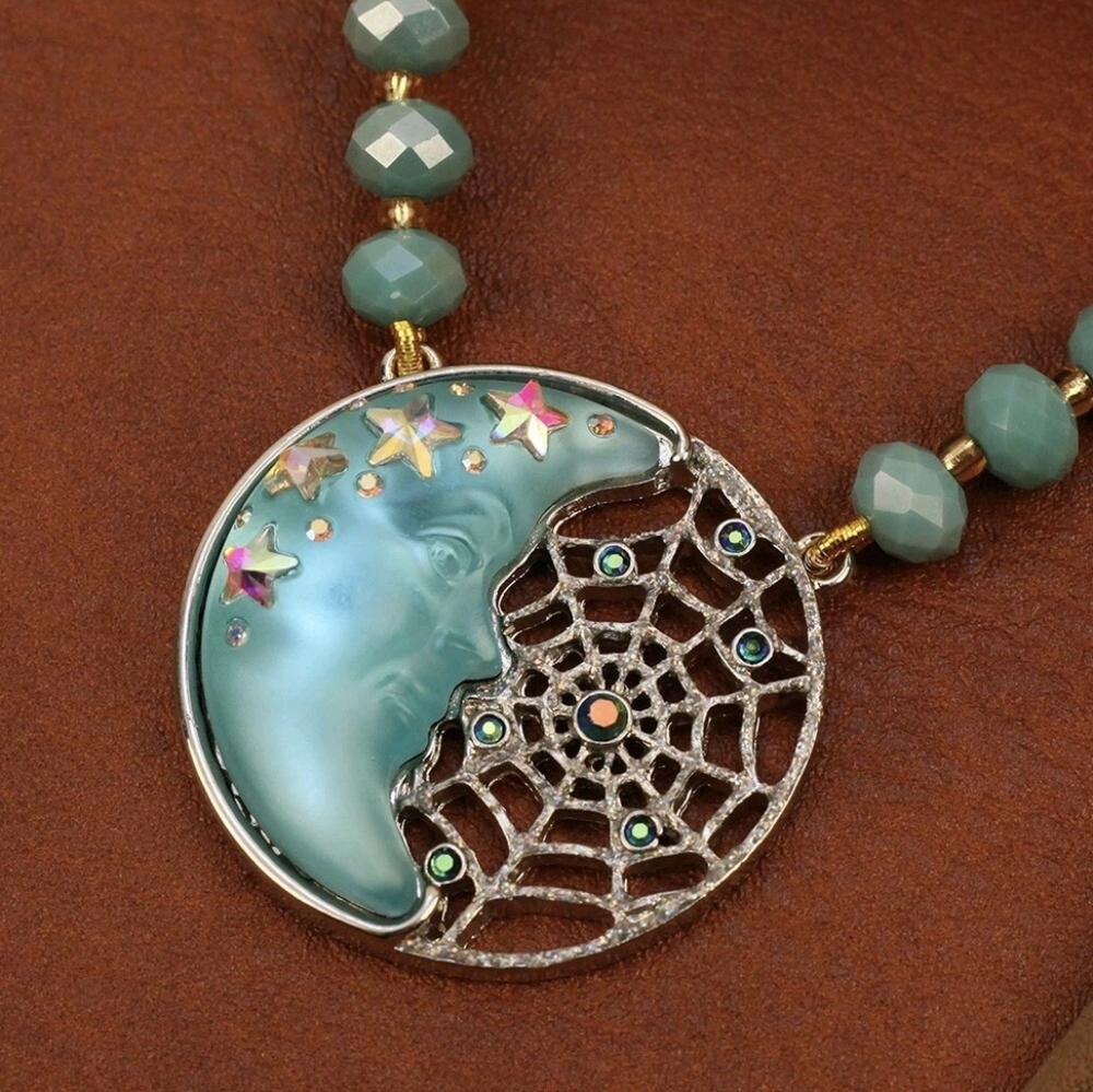 Kirks Folly Blue Moon Face Web Necklace